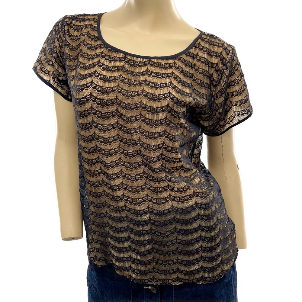J Crew- black lace semi sheer oversized tee shirt- small
